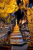 Inle Lake Myanmar. Pindaya, the famous Shwe Oo Min pagoda, a natural cave filled with thousands of gilded Buddha statues.